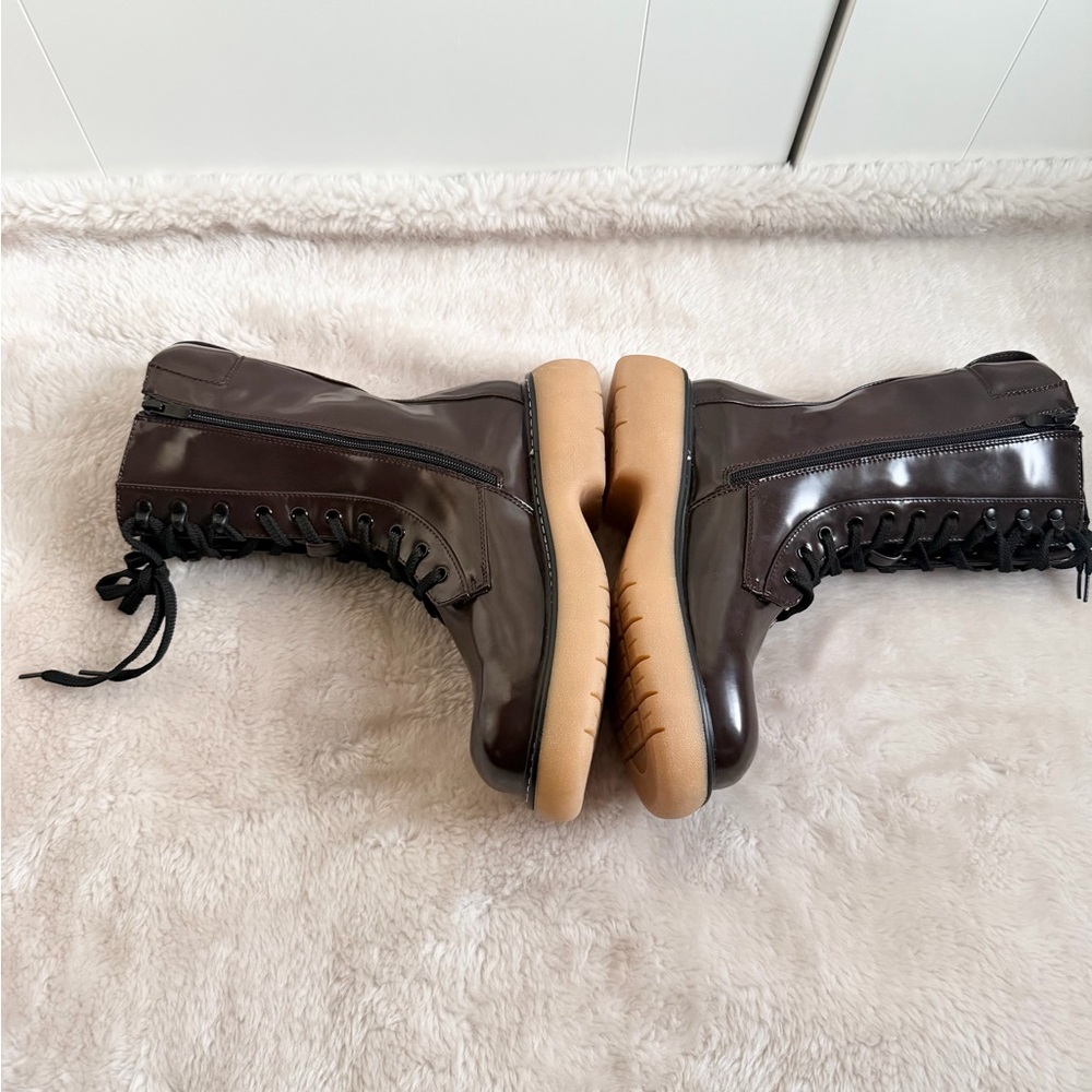 Dream Pairs Glossy Dark Brown Lace-Up Combat Boots - Picture 5 of 17